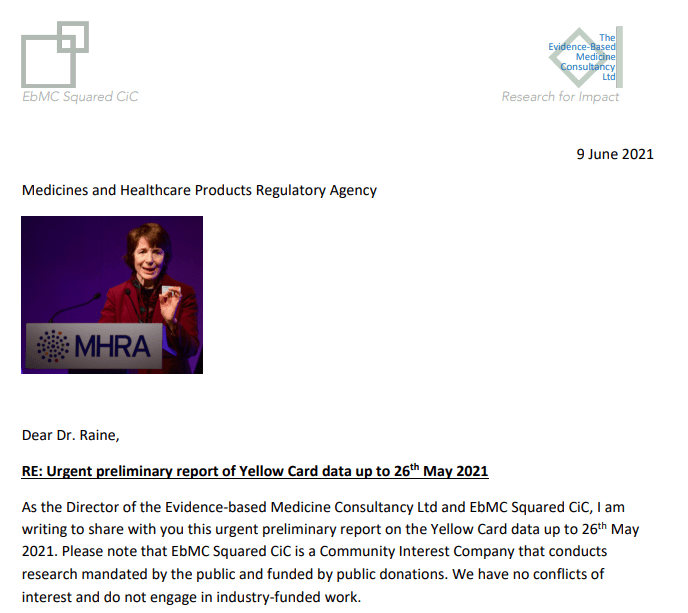 Letter sent from Dr Tess Lawrie to MHRA – IMMEDIATE HALT of vaccine program.